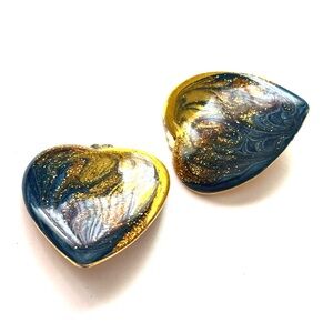 Vintage estate Gold and Navy Heart Earrings